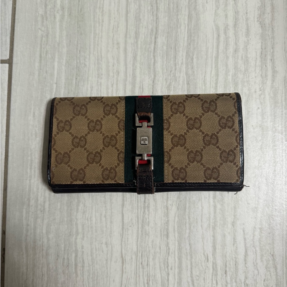 Gucci Tan and Black Monogram Wallet